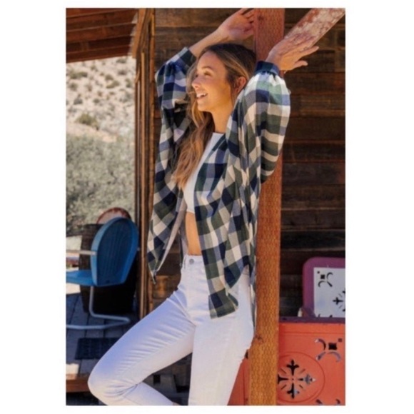 New Fall  Green,Navy, Ivory Checkered Plaid Lightweight Open Cardigan/Kimono - Picture 2 of 6